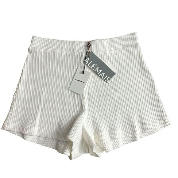 Alemais Ribbed Knit Shorts 10 White Pull On Elastic Waist Organic Cotton Stretch - Picture 1 of 11